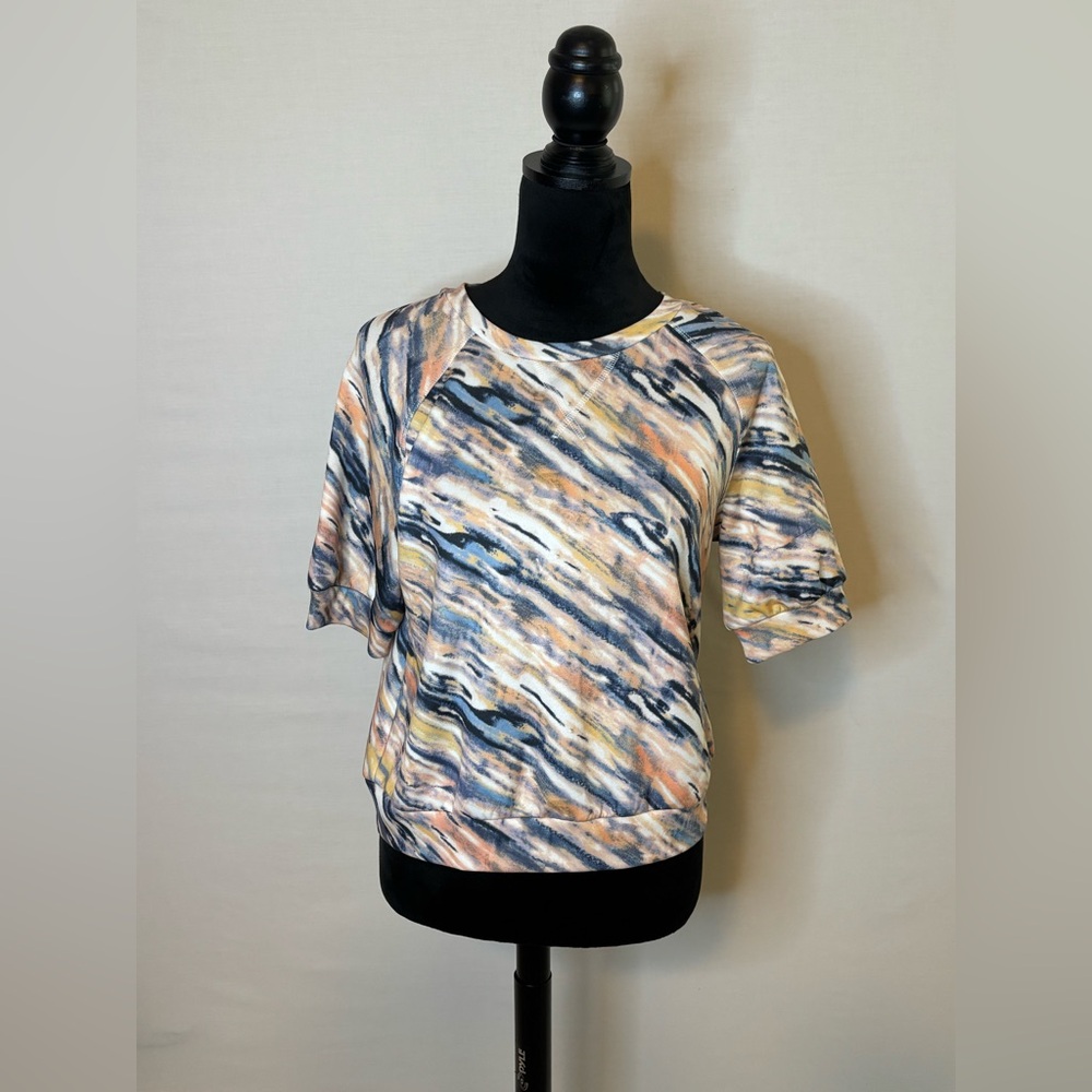 Tahari Blue and Cream Boxy Relaxed Shirt